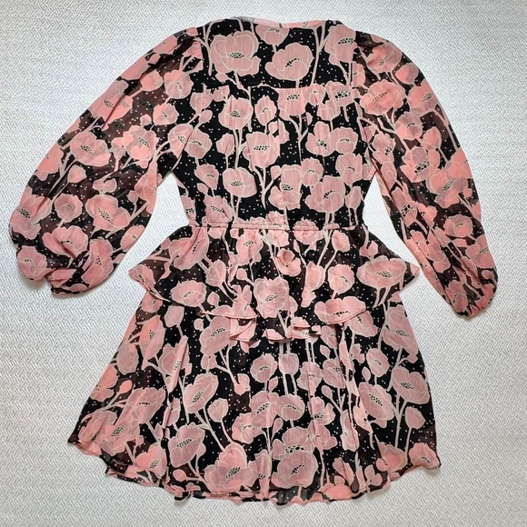 NWOT TED BAKER Priana Ruffle Sleeve Floral Romantic Mini Dress Pink Black Size 2 - Picture 5 of 15